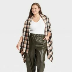 Cheap 🥰 Women's Plus Size Plaid Wrap Jacket - A New Day™ Brown One Size 😉 -A New Day Sales 2022 unnamed file 561
