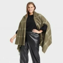 Outlet ✨ Women's Plus Size Plaid Wrap Jacket - A New Day™ Olive One Size ✨ -A New Day Sales 2022 unnamed file 567