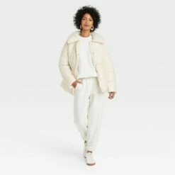 Discount ⌛ Women's Medium Length Wet Look Puffer Jacket - A New Day™ 🎁 -A New Day Sales 2022 unnamed file 579