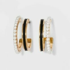 Discount ✔️ Faux Duo Enamel and Pearl Huggie Hoop Earrings - A New Day™ White ⭐ -A New Day Sales 2022 unnamed file 769