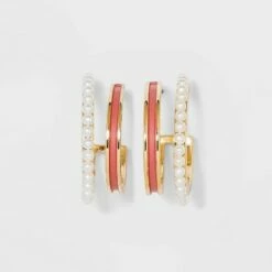 Discount ✔️ Faux Duo Enamel and Pearl Huggie Hoop Earrings - A New Day™ White ⭐ -A New Day Sales 2022 unnamed file 770