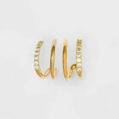 Wholesale ๐งจ 14K Gold Plated Cubic Zirconia Double Hoop Earrings - A New Day™ ๐