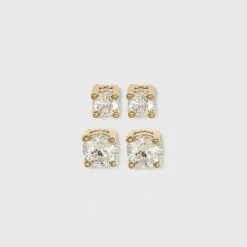 Hot Sale 🎉 14K Gold Plated Cubic Zirconia Duo Stud Earrings - A New Day™ 😀 -A New Day Sales 2022 unnamed file 807