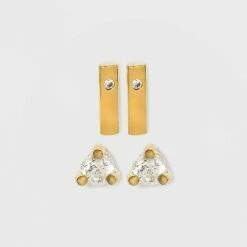 Top 10 🎁 14K Gold Plated Cubic Zirconia and Bar Stud Duo Earrings - A New Day™ 😀 -A New Day Sales 2022 unnamed file 821