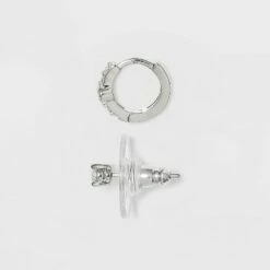 New 😀 Sterling Silver Cubic Zirconia Stud and Huggie Hoop Trio Earring Set - A New Day™ ✔️