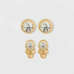 Flash Sale ⌛ 14K Gold Plated Cubic Zirconia Triple Circle Cubic Zirconia Stud Earrings - A New Day™ 👏 -A New Day Sales 2022 unnamed file 831