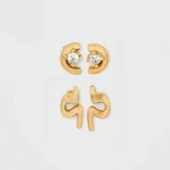 Promo 🧨 14K Gold Plated Cubic Zirconia Geometric Duo Stud Earrings - A New Day™ 🤩 -A New Day Sales 2022 unnamed file 843