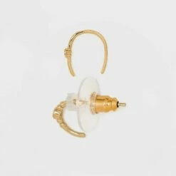 New ✔️ 14K Gold Plated Beaded Hoop Cubic Zirconia Earrings - A New Day™ 🔔