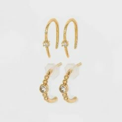 New ✔️ 14K Gold Plated Beaded Hoop Cubic Zirconia Earrings - A New Day™ 🔔 -A New Day Sales 2022 unnamed file 846