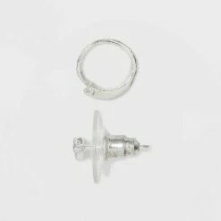 Best deal 😀 Sterling Silver Star Stud Cubic Zirconia Moon and Endless Hoop Earring Set 3pc - A New Day™ 😉