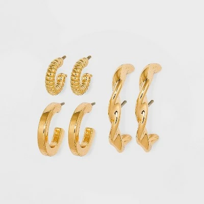 Best deal ❤️ Hoop Twisted Rope Earring Set 3pc - A New Day™ Gold 🎁 4 Best deal ❤️ Hoop Twisted Rope Earring Set 3pc - A New Day™ Gold 🎁 - Image 2
