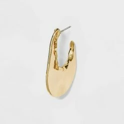 Hot Sale 🥰 Thin 🔨 Hammered Metal Oval Hoop Earrings - A New Day™ Gold 😀