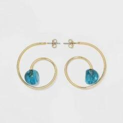 Deals 💯 Swirl Hoop with Bead Earrings - A New Day™ Blue 💯 -A New Day Sales 2022 unnamed file 905