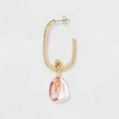 Top 10 💯 Rectangle Hoop with Transparent Drop Earrings - A New Day™ Pink 💯