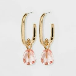 Top 10 💯 Rectangle Hoop with Transparent Drop Earrings - A New Day™ Pink 💯 -A New Day Sales 2022 unnamed file 913