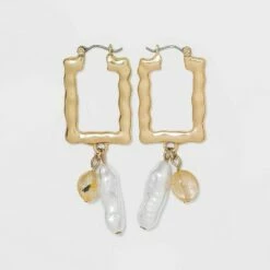 Budget ❤️ Hammered Rectangular Hoop Earrings - A New Day™ Silver ⭐ -A New Day Sales 2022 unnamed file 916