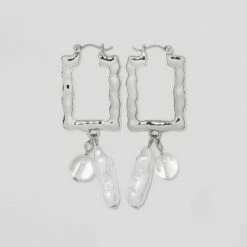 Budget ❤️ Hammered Rectangular Hoop Earrings - A New Day™ Silver ⭐ -A New Day Sales 2022 unnamed file 918