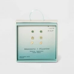 Cheapest 🎁 Silver Plated Semi-Precious Stud Earring Set 3pc - A New Day™ Strawberry And Rose Quartz ✨ -A New Day Sales 2022 unnamed file 930