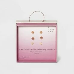 Cheapest 🎁 Silver Plated Semi-Precious Stud Earring Set 3pc - A New Day™ Strawberry And Rose Quartz ✨ -A New Day Sales 2022 unnamed file 931