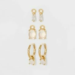 Promo 🛒 Silver Plated Cubic Zirconia Interchangeable Charm Gold Hoop Earrings - A New Day™ Amber 😍