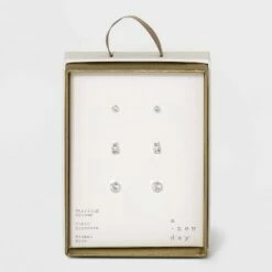 Best Sale 😀 Sterling Silver Cubic Zirconia Multi Shape Stud Earring Set 3pc - A New Day™ Metallic Silver 👏 -A New Day Sales 2022 unnamed file 940