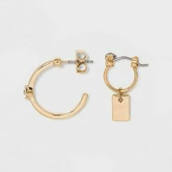 Best deal ✔️ Huggie Charm and Stud Hoop Trio Earrings- A New Day™ Gold 🔥