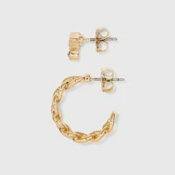 Cheapest 😉 Stud and Frozen Chain Hoop Trio Earrings - A New Day™ Gold 🔔