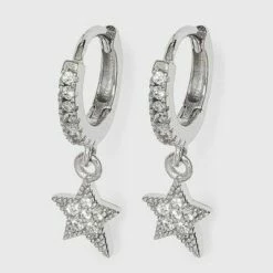 Budget ❤️ Sterling Silver Cubic Zirconia Huggie Hoop Earrings - A New Day™ Silver Cross 👏 -A New Day Sales 2022 unnamed file 988