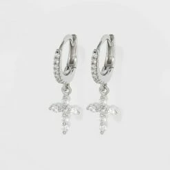 Budget ❤️ Sterling Silver Cubic Zirconia Huggie Hoop Earrings - A New Day™ Silver Cross 👏 -A New Day Sales 2022 unnamed file 990