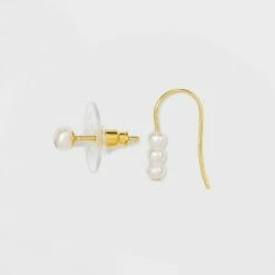 Promo 😉 Sterling Silver with Cubic Zirconia and Glass Pearl Stud Earring Set 4pc - A New Day™ - Gold 🔥